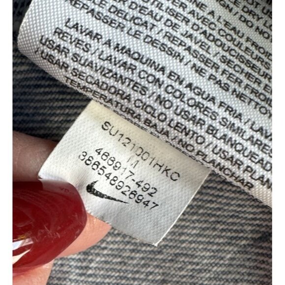 Nike Women's Sz M Destroyer Denim Bomber Jacket Light Blue W/ Contrast Tan Trim - Picture 7 of 13